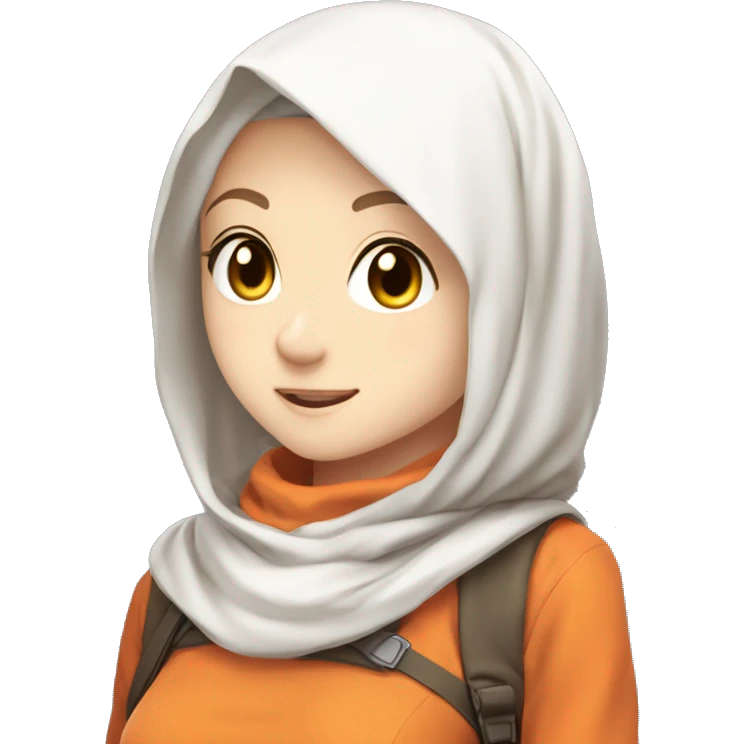 anime girl hijab sweet white skinned peanime female adventurer in orange clothes aangles right angle emoji