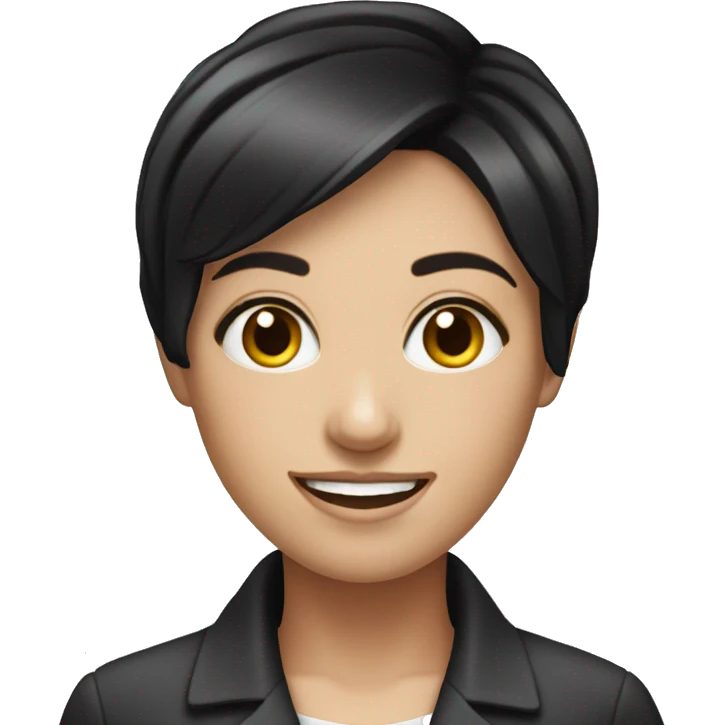 black short hair, brunette, smile customer service staff,  emoji