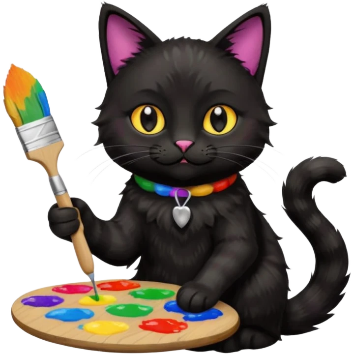 A black cat holding brushes and a colour pallete because he is an artist emoji