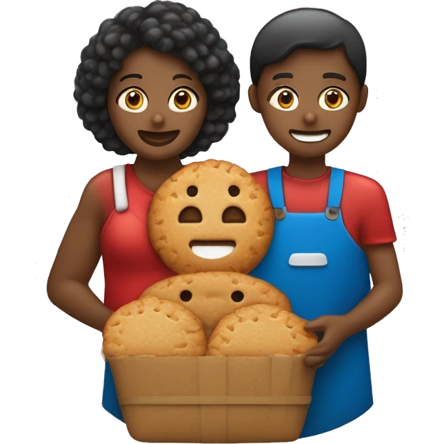 Couple avec une fille noire et un garçon bronzé en train de manger un biscuit de Noël  emoji