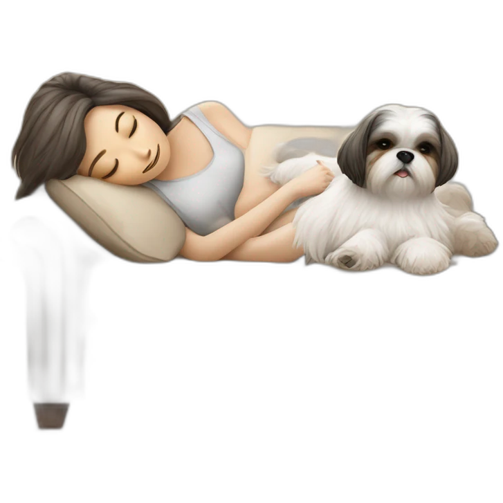 Shih tzu dog and human woman sleeping on couch emoji