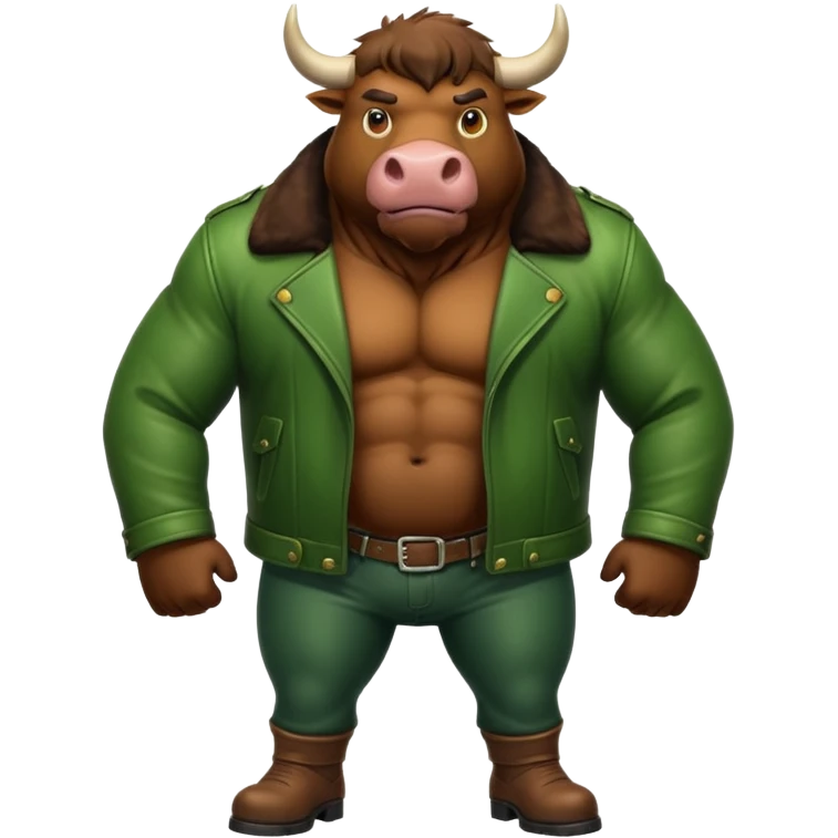 Big green bull full body with brown jacket and big balls emoji