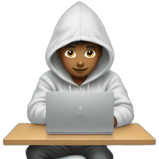 a boy in a hoodie working on  a computer emoji