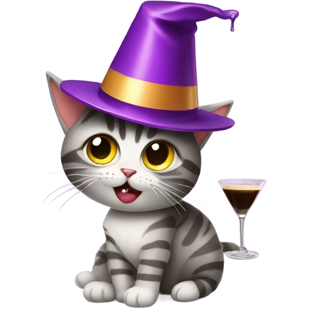 Drunk cat with party hat and espresso martini emoji