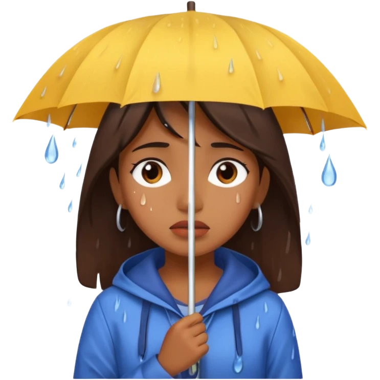 Brown girl standing in the rain crying without a umbrella  emoji