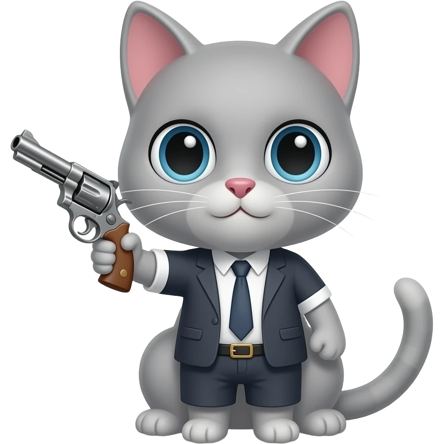 solid grey cat with revolver emoji