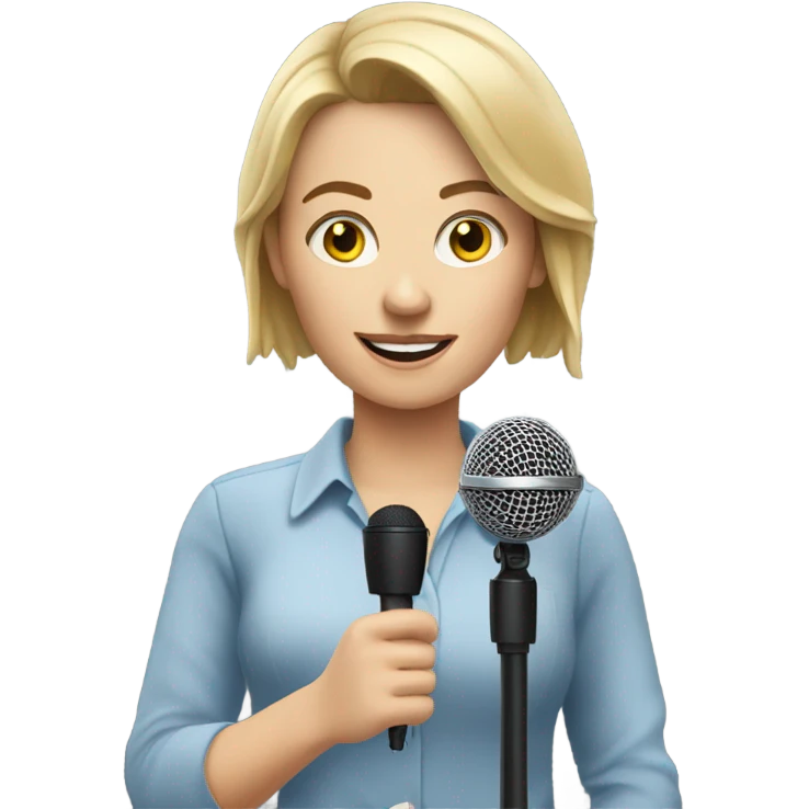 reporter with A white female reporter holds out a microphone to answermicrophone emoji
