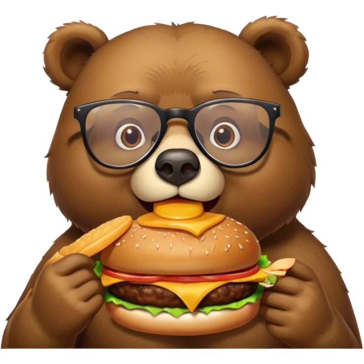 Bear with glasses and burger emoji