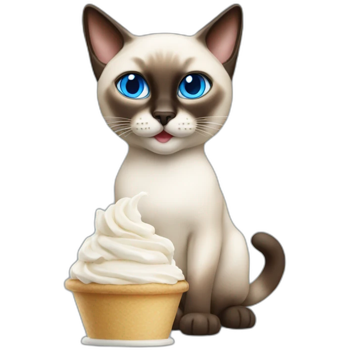 Siamese cat with blue eyes eating whipped cream emoji