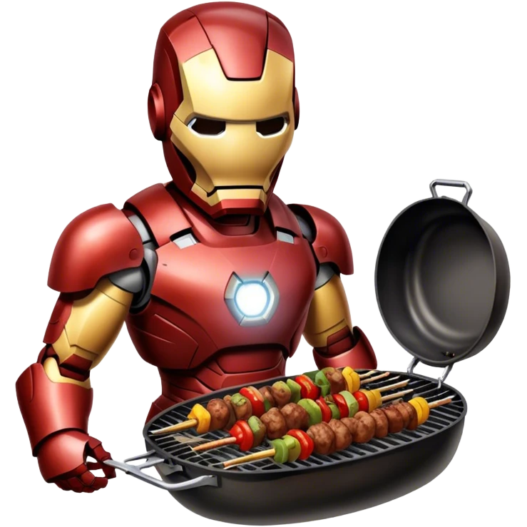 Iron Man is grilling shashlik at the barbecue. emoji