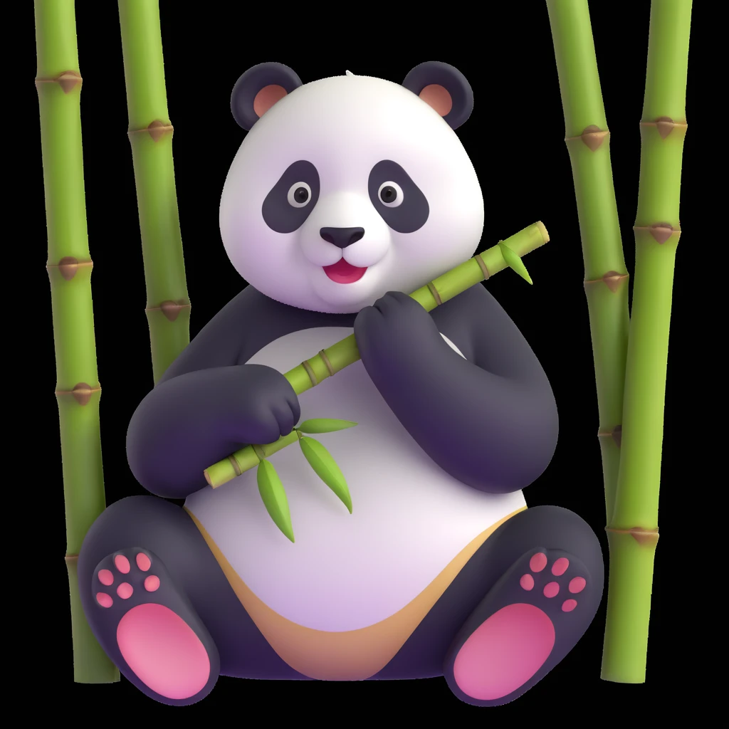 panda eating bamboo in forrest, close up pose emoji