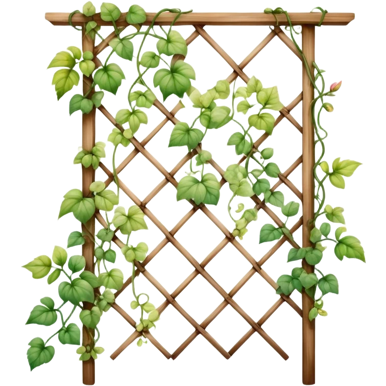 A delicate vine plant climbing a wooden trellis, painted in watercolor with soft gradients and organic details.
 emoji