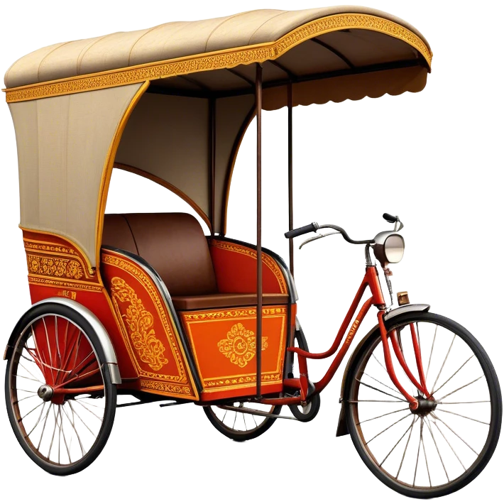 ​Cinematic Realistic Cyclo Rickshaw, depicted as a classic manually operated tricycle-style rickshaw with a simple, rustic design and intricate details, rendered with realistic textures and natural urban lighting that captures its cultural charm and timeless functionality, emoji