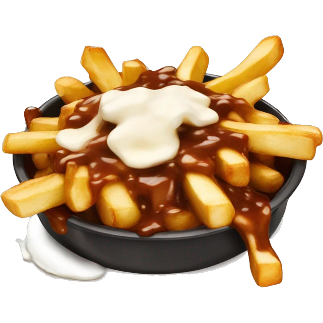 “Quebec poutine with crispy fries, melted white cheese curds, and rich brown gravy.” emoji