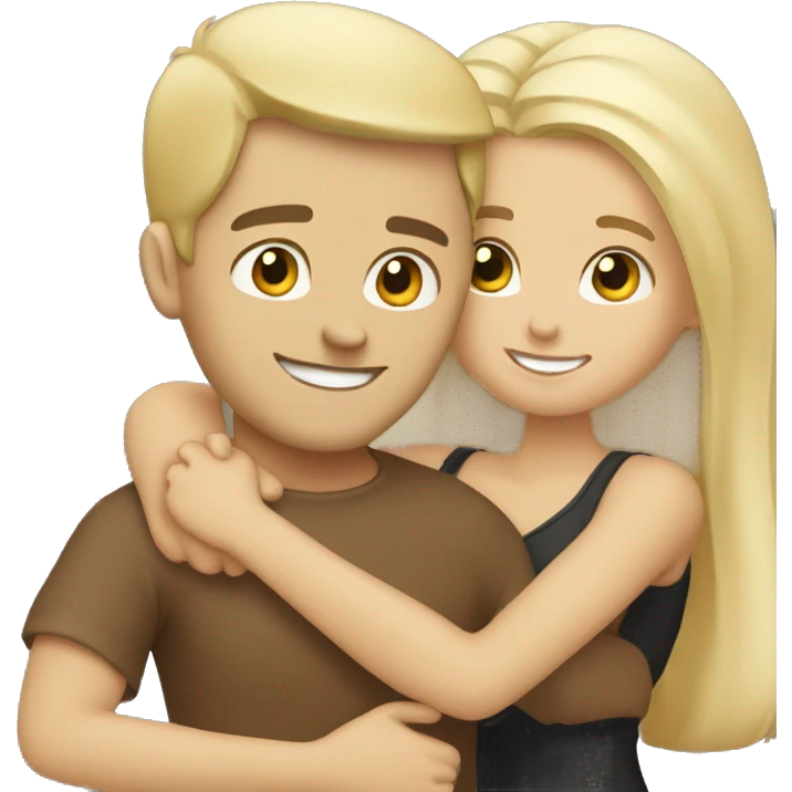 Blonde girl hugging tan man with black hair emoji
