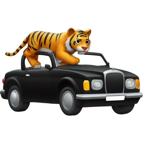 tiger driving black car emoji