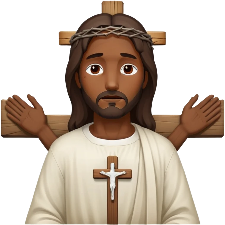 Dark skin Jesus injured eyes closed on cross emoji