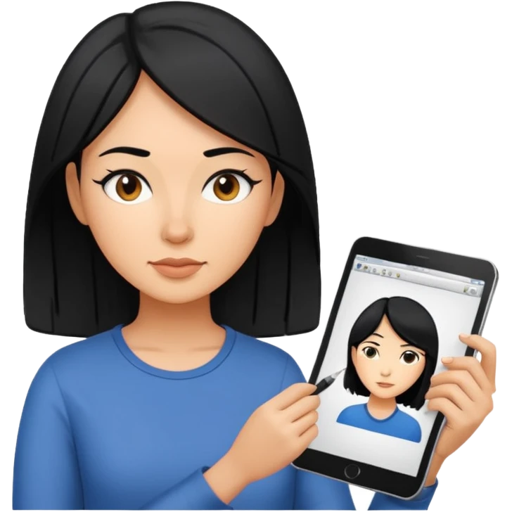woman UX designer with black hair sketching app interfaces emoji