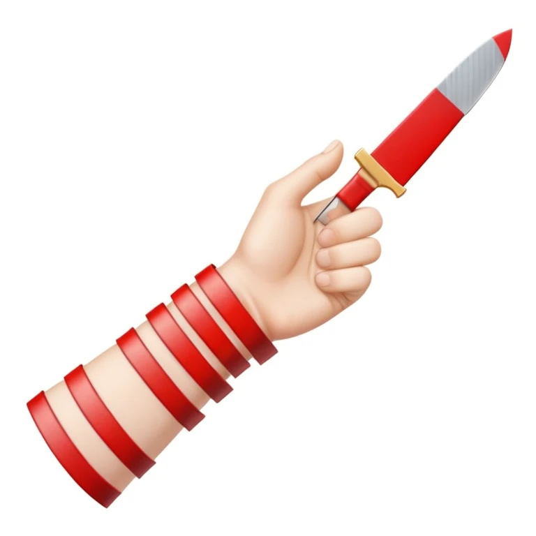 emoji wrist with red horizontal lines on it and a knife beside it emoji