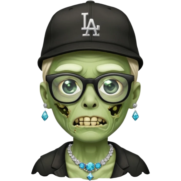 Green Zombie with black glasses dodger hat and diamonds necklace emoji