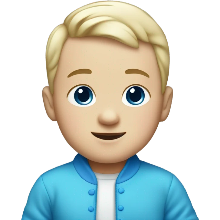 A white baby boy dressed in blue with blue confetti emoji