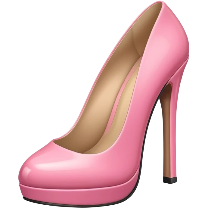 A 3D cartoon rose-pink high heel shoe with glossy finish and slim heel, elegant and feminine, isolated on plain background, Memoji-style. emoji