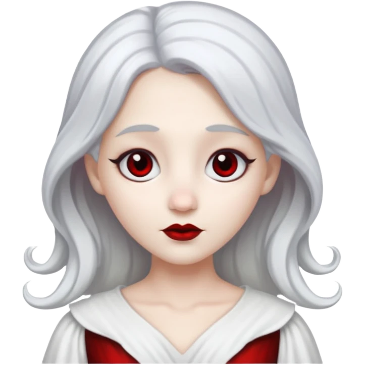 vull un perosnatge estil bimoji que sigui com una nimfa bella i fantasmal amb túniques blanques. Té la pell literalments blanca com el guix, cabell platejat, un nas llarg, ulls negres grans i llavis carmesí. emoji