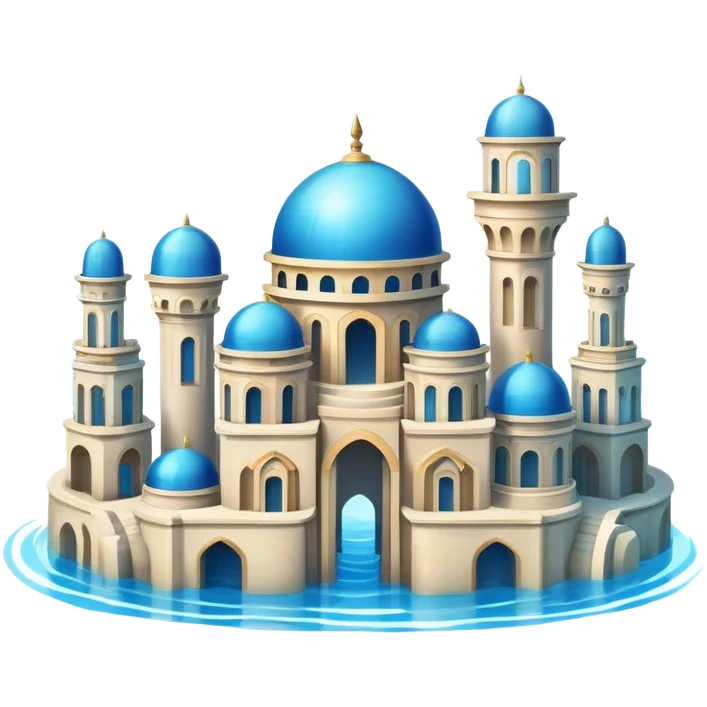Simple Atlantis underwater city, basic dome buildings, small pillars, blue water emoji