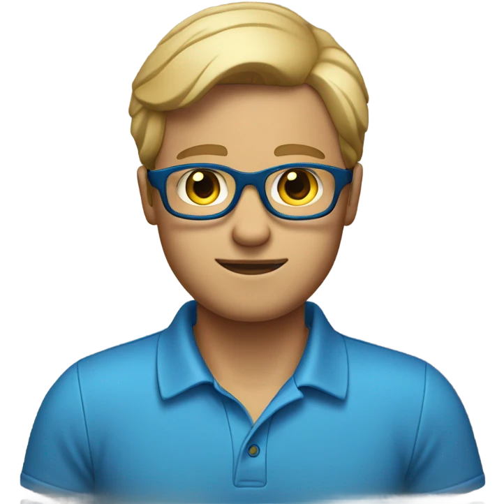 dirty blonde guy with glasses and blue polo shirt  emoji