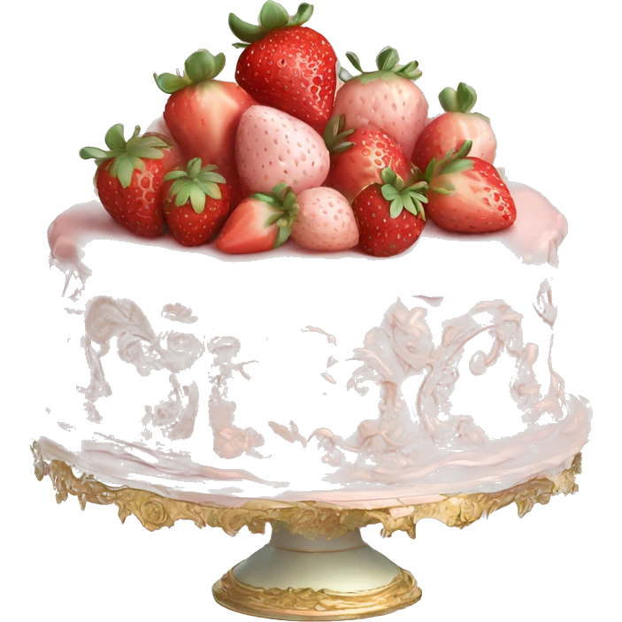 vintage rococo highly detailed pale pink cake with strawberries emoji
