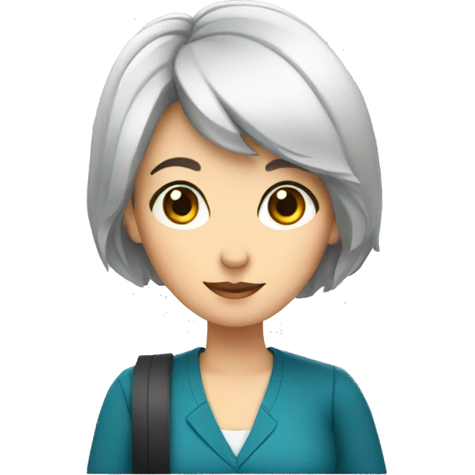 a wihte teacher with short black hair holding a notebook emoji