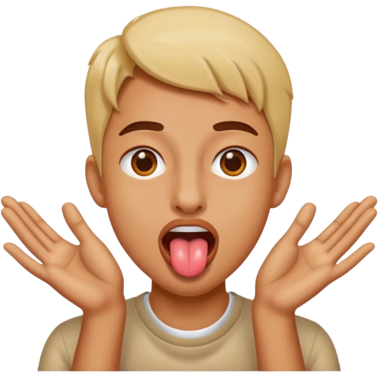 Sticking tongue out with hands gliding through emoji