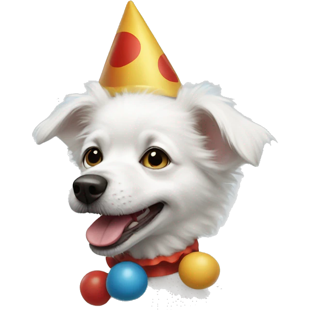 small white dog as clown emoji