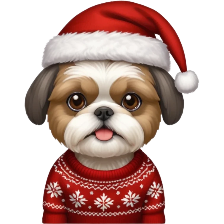 Small all OVER dark grey faced shih tzu christmas sweater hat emoji