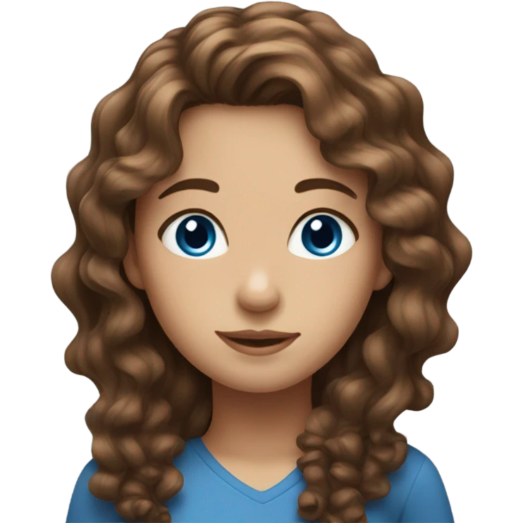 Girl with brown wavy hair and blue eyes emoji
