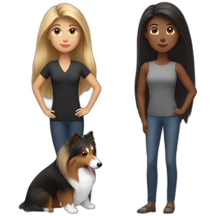 woman with straight light-bround hair and sable sheltie and bi-black sheltie emoji