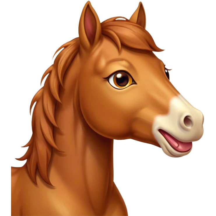 Cinematic Cute Yawning Chestnut Horse Portrait Emoji, Head tilted slightly with a dramatic, wide-open yawn, revealing a smooth chestnut fur with a subtle shimmer, floppy ears slightly drooping, round amber eyes barely open in drowsy contentment, Simplified yet irresistibly adorable features, highly detailed, glowing with a soft, cozy glow, high shine, relaxed yet expressive, stylized with a touch of equine whimsy, bright and endearing, soft glowing outline, capturing the essence of a sleepy yet affectionate horse, so drowsy it feels like it could stretch out of the screen and curl up for a nap! emoji
