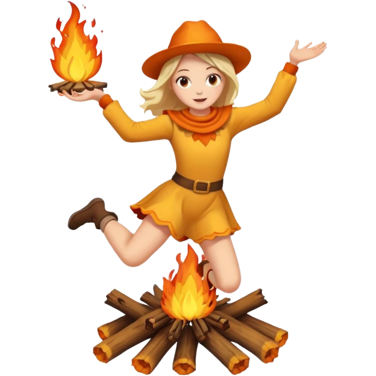 Девочка в костюме на Иван купала прыгает через костер  emoji