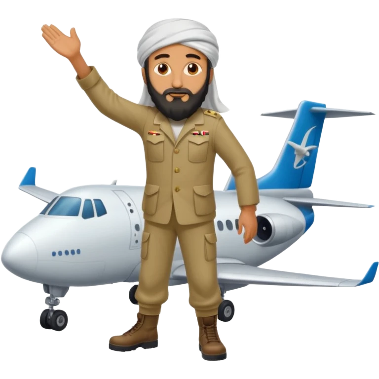 Osama bin Ladin standing on top of a plane with legs emoji
