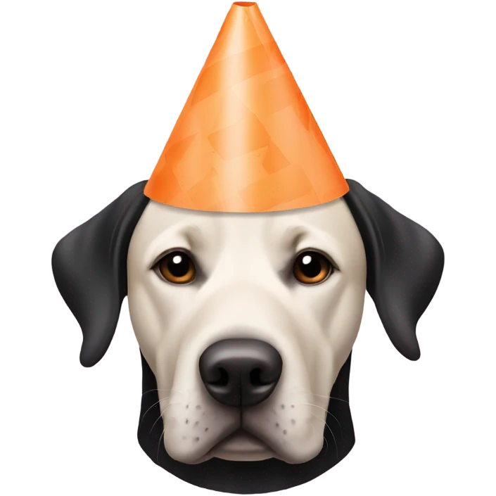 black lab dog wearing a cone around head  emoji
