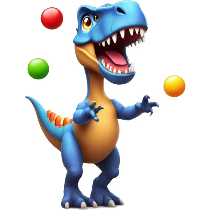 dinosaur juggles colorful balls emoji