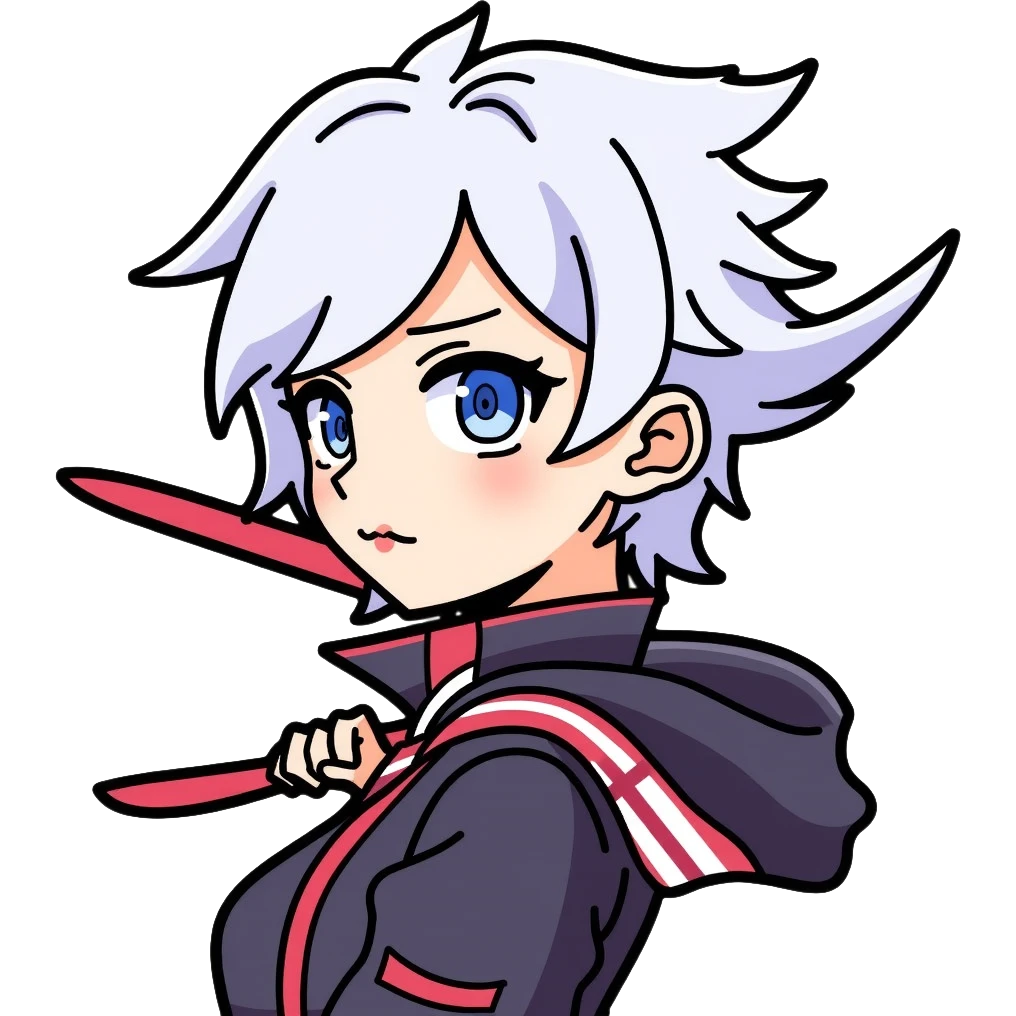 Jett from Valorant, a female character with short white hair, holding kunai knives, wind abilities emoji
