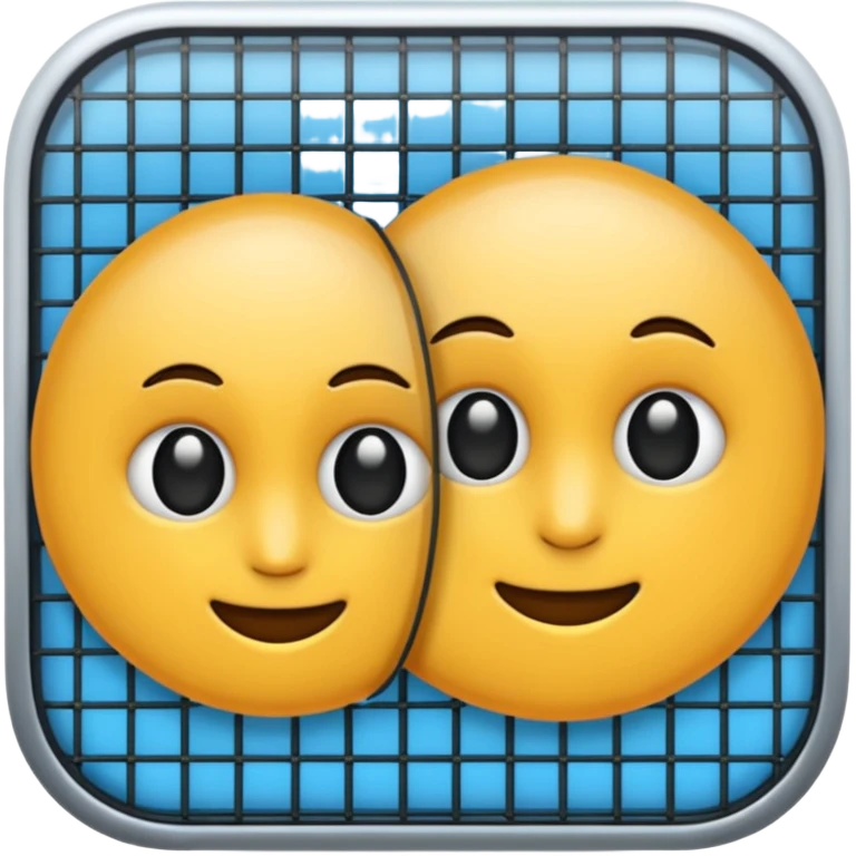 overlapping images, one realistic and one digital grid emoji