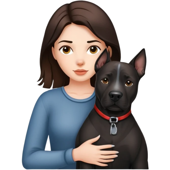 Brunette with a big black amstaff dog emoji