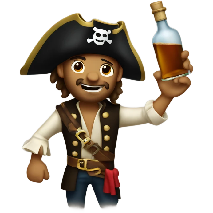 A pirate holding up a bottle of rum emoji