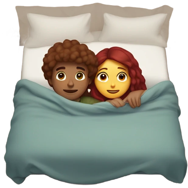 Burgundy haired girl and boyfriend cuddling in bed emoji