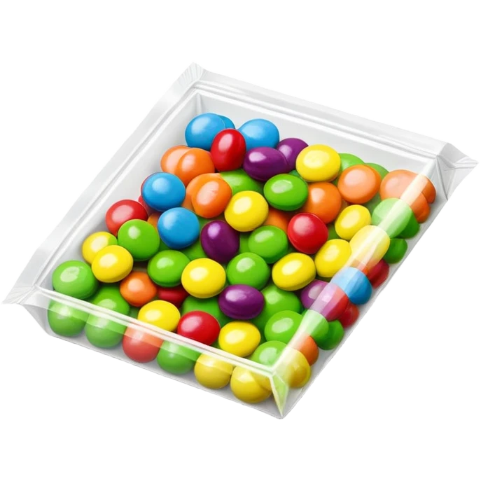 A very colorful Skittles candy package in bright rainbow colors, partially open with only green Skittles visible inside and a few green candies next to it. emoji
