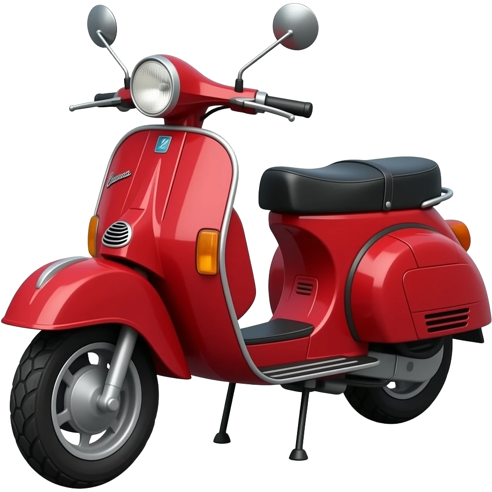 Vintage red cargo scooter motorcycle with two side cargo boxes, round headlight, retro 1960s style emoji