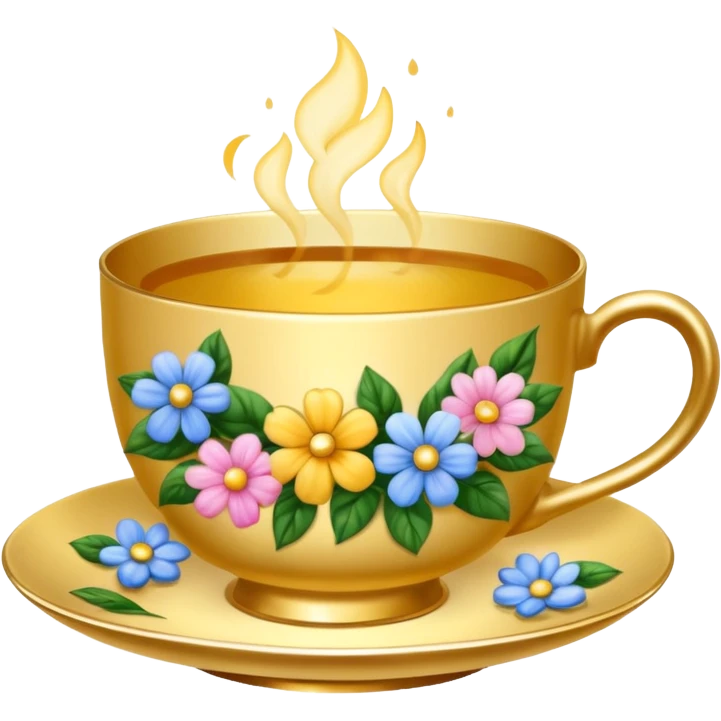 Golden teacup with flowers inside teacup  emoji