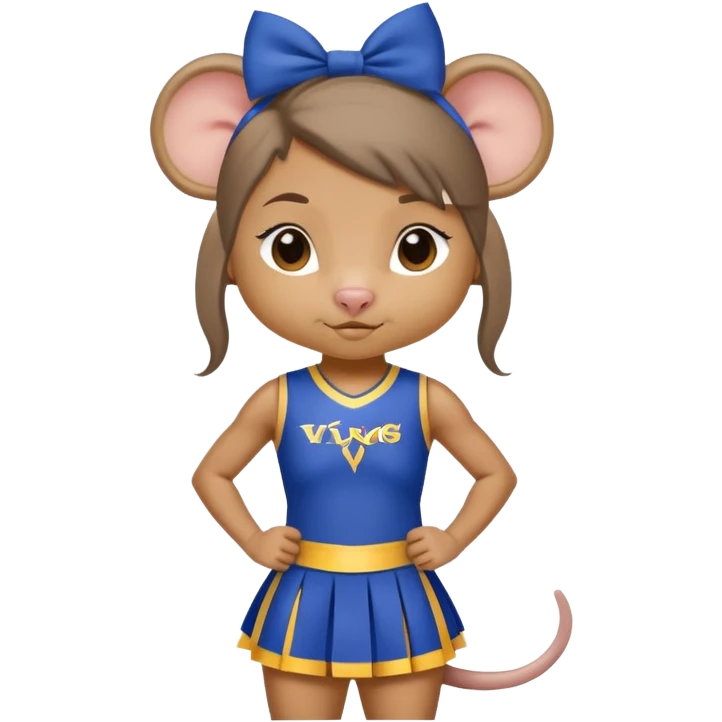 girl rat with a blue bow, wearing a blue and gold cheerleader outfit, Vikings team colors emoji